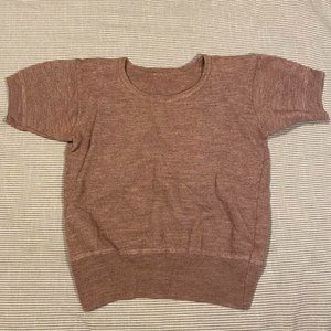 Oat-colored short sleeve cashmere/wool sweater